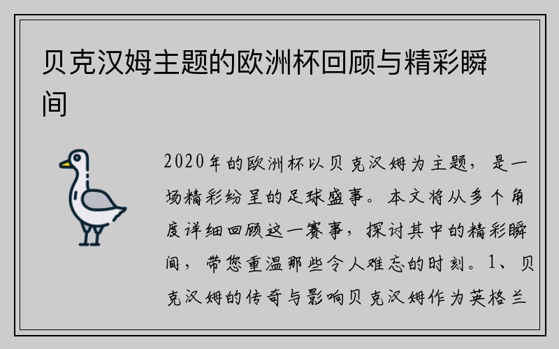 贝克汉姆主题的欧洲杯回顾与精彩瞬间